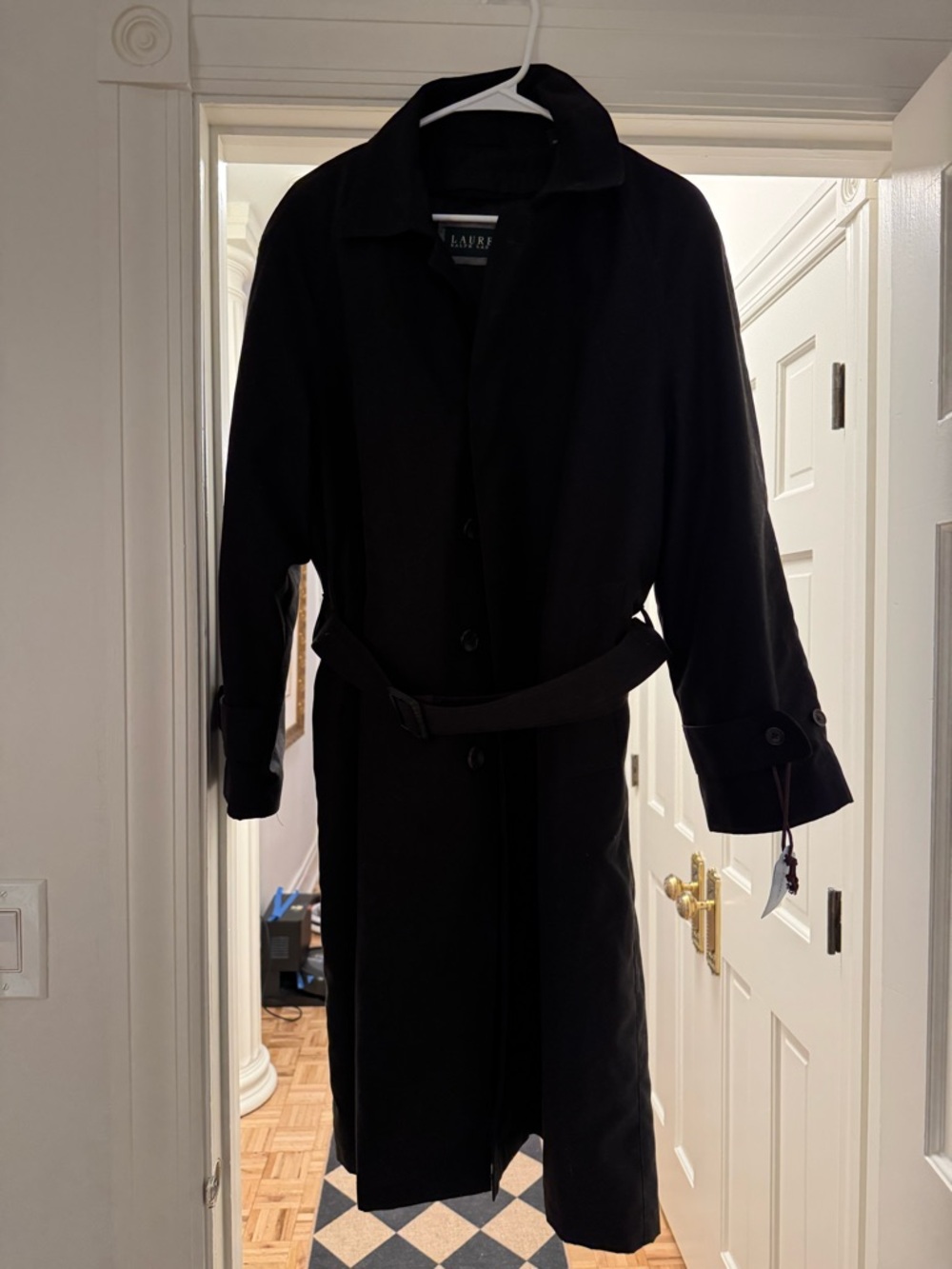 Ralph Lauren Black Mid-length Trench Coat with Belted Waist